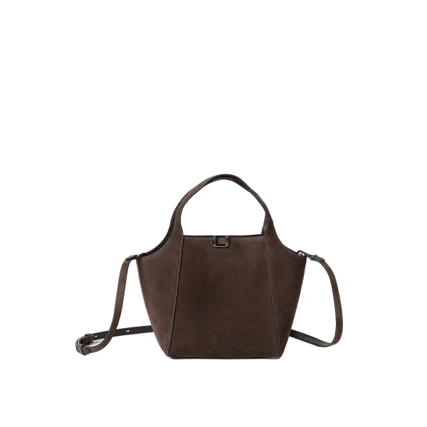 Sartorial small bucket bag in suede in Espresso