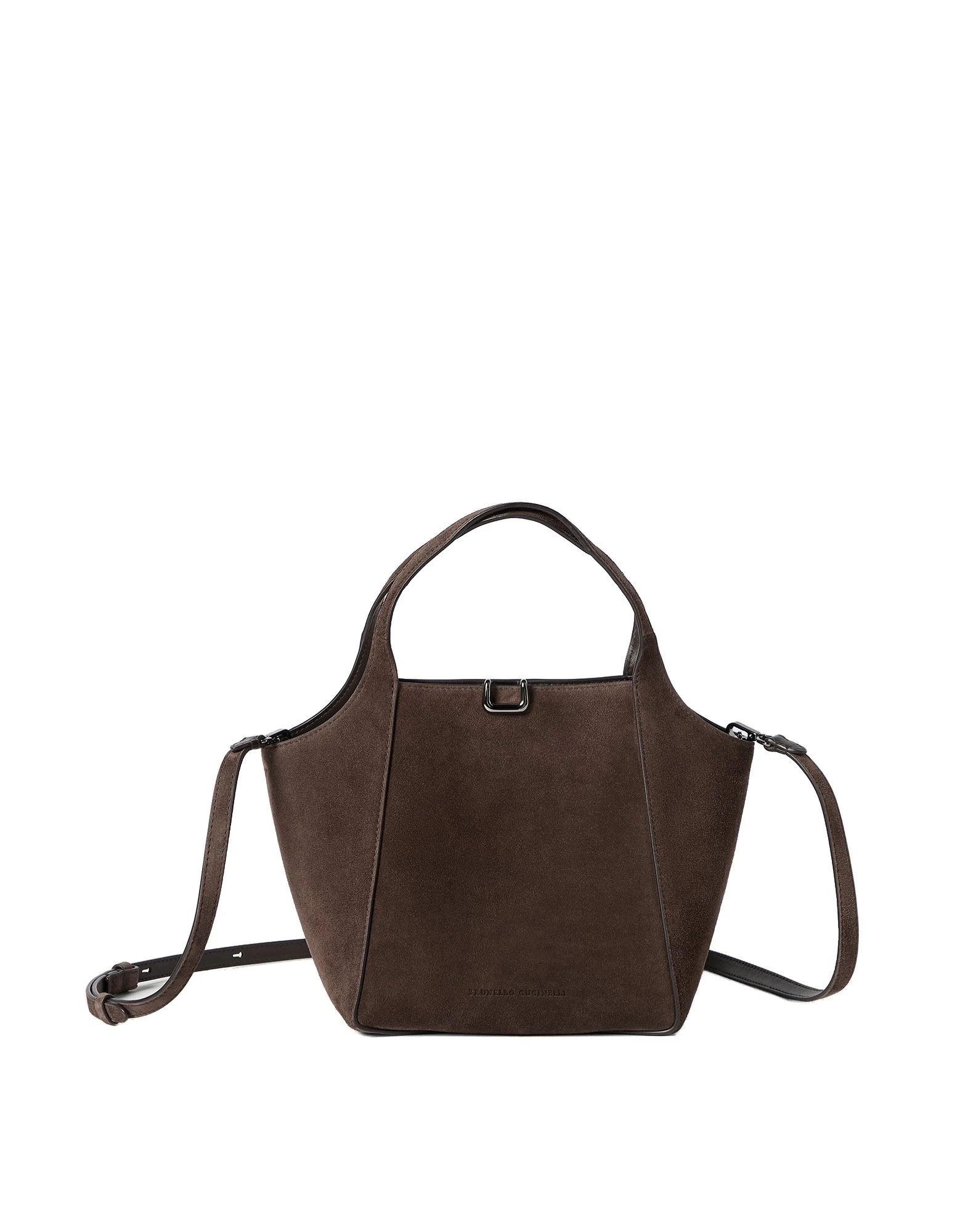 Brunello Cucinelli Sartorial small bucket bag in suede in Espresso | Buy Bucket Bags at Luxury Shoes Brunello Cucinelli Sartorial small bucket bag in suede in Espresso
