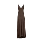 Brunello Cucinelli Satin long dress in Pine Cone Brown | Maxi Dresses | Luxury Shoes 