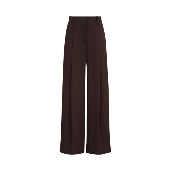 Satin pleated barrel trousers in Coffee