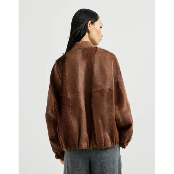 Shearling bomber jacket in Mahogany - Image 3
