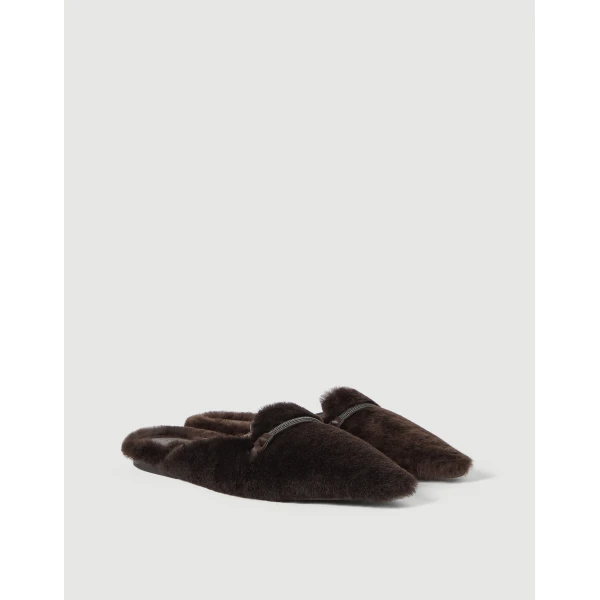 Shearling flats with monili in Rust Brown - Image 2