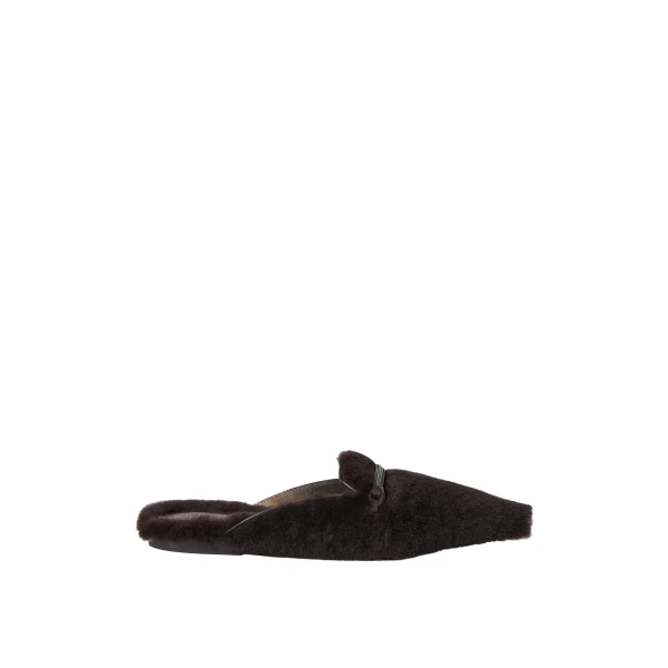 Brunello Cucinelli Shearling flats with monili in Rust Brown