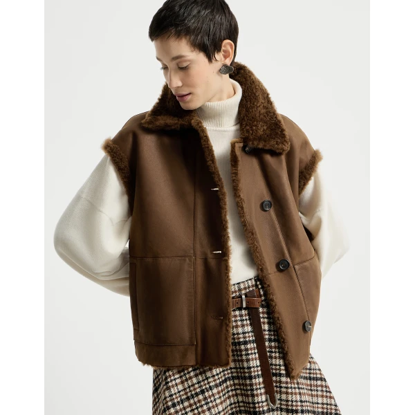 Shearling reversible vest in Brown - Image 5