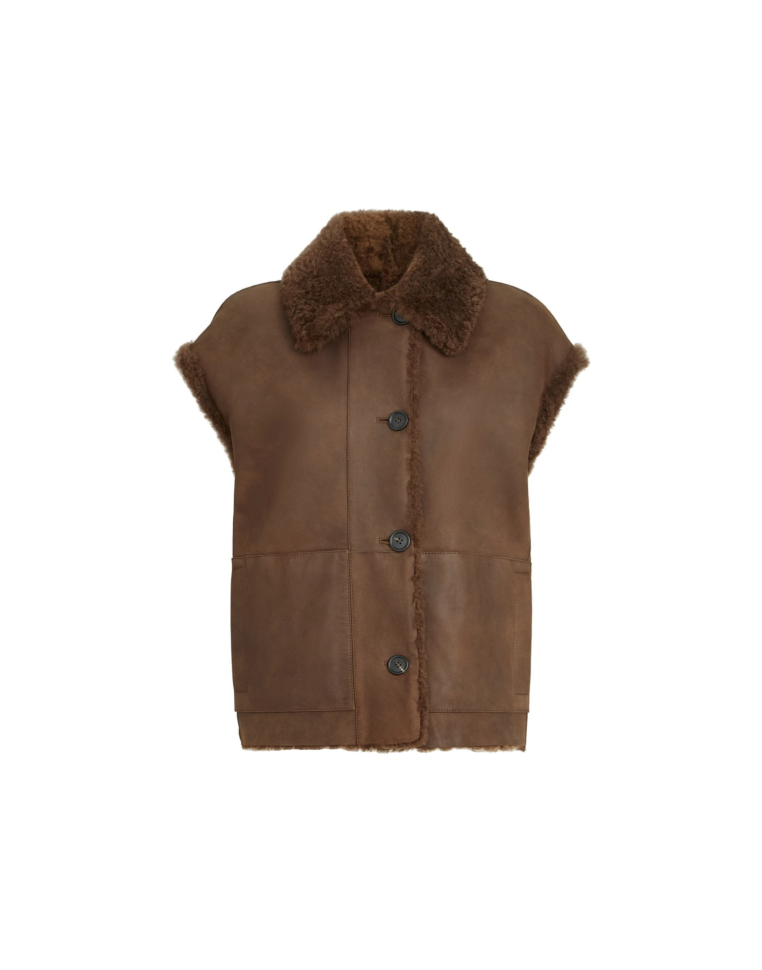 Brunello Cucinelli Shearling reversible vest in Brown | Buy Jackets at Luxury Shoes Brunello Cucinelli Shearling reversible vest in Brown