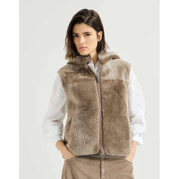 Brunello Cucinelli Shearling reversible vest in Light Brown, view 2 | Vests | Luxury Shoes 