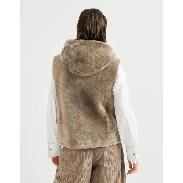Brunello Cucinelli Shearling reversible vest in Light Brown, view 3 | Vests | Luxury Shoes 