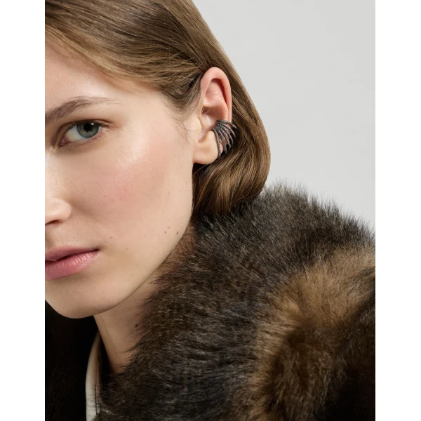 Brunello Cucinelli Shimmer Ear Cuff earrings in Lignite Grey, view 2 | Earrings | Luxury Shoes 