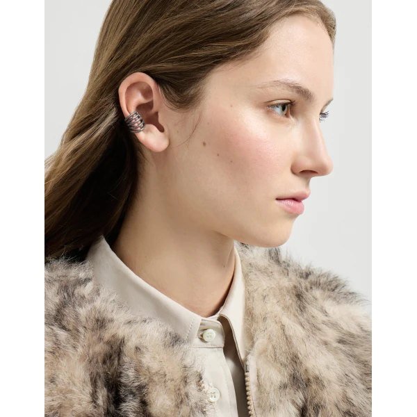 Brunello Cucinelli Shimmer Ear Cuff earrings in Lignite Grey, view 2 | Earrings | Luxury Shoes 