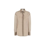 Brunello Cucinelli Shirt with dazzling windowpane embroidery in Light Brown