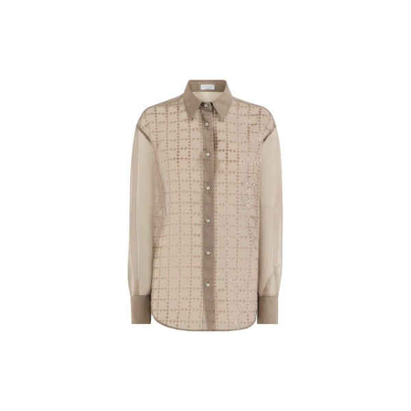 Shirt with dazzling windowpane embroidery in Light Brown