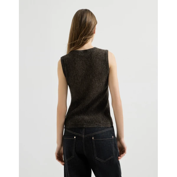 Brunello Cucinelli Silk, alpaca and wool knit top in Anthracite