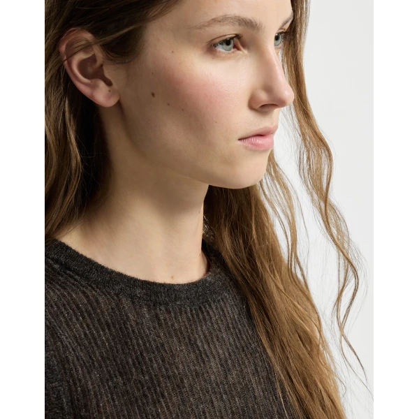 Brunello Cucinelli Silk, alpaca and wool knit top in Anthracite
