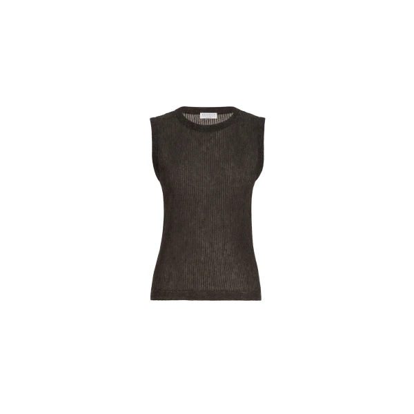 Brunello Cucinelli Silk, alpaca and wool knit top in Anthracite