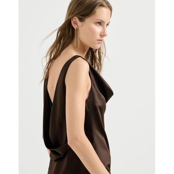 Brunello Cucinelli Silk satin top in Coffee, view 4 | Tops | Luxury Shoes 