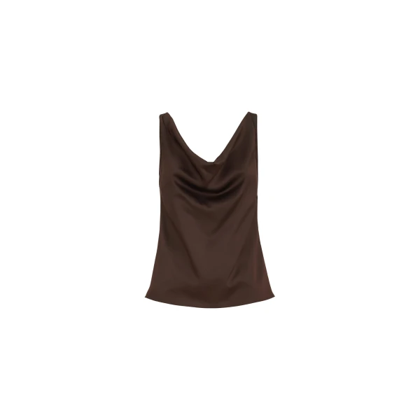 Silk satin top in Coffee