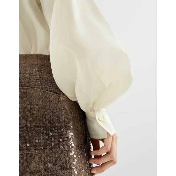 Brunello Cucinelli Silk sparkling pinstripe shirt in White, view 4 | Shirts | Luxury Shoes 