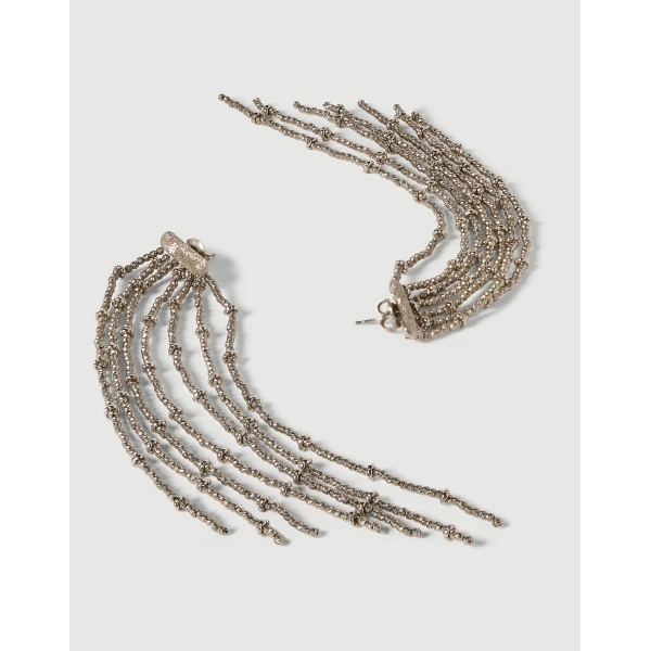 Brunello Cucinelli Silver frayed earrings in Silver, view 2 | Earrings | Luxury Shoes 