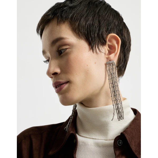 Brunello Cucinelli Silver frayed earrings in Silver, view 3 | Earrings | Luxury Shoes 