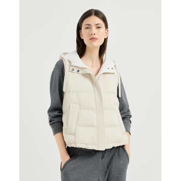 Sleeveless down jacket with hood in Milk - Image 2