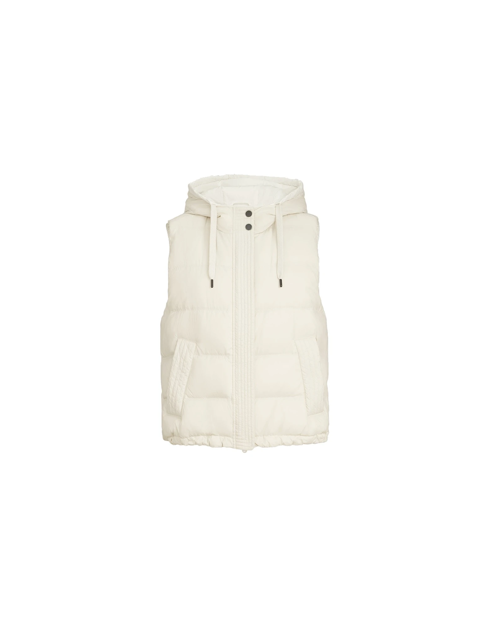 Brunello Cucinelli Sleeveless down jacket with hood in Milk | Buy Jackets at Luxury Shoes Brunello Cucinelli Sleeveless down jacket with hood in Milk