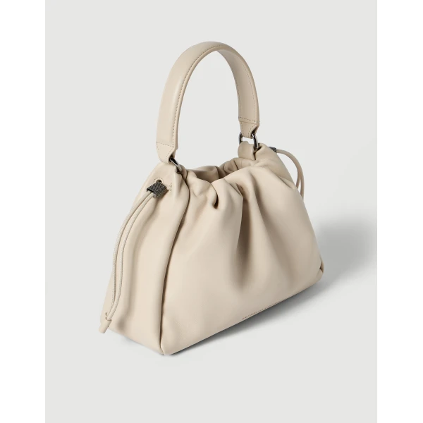 Small Soft Leather Mellow Bucket bag in Ivory - Image 3