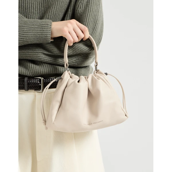 Small Soft Leather Mellow Bucket bag in Ivory - Image 4