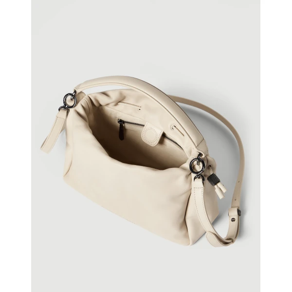 Small Soft Leather Mellow Bucket bag in Ivory - Image 5