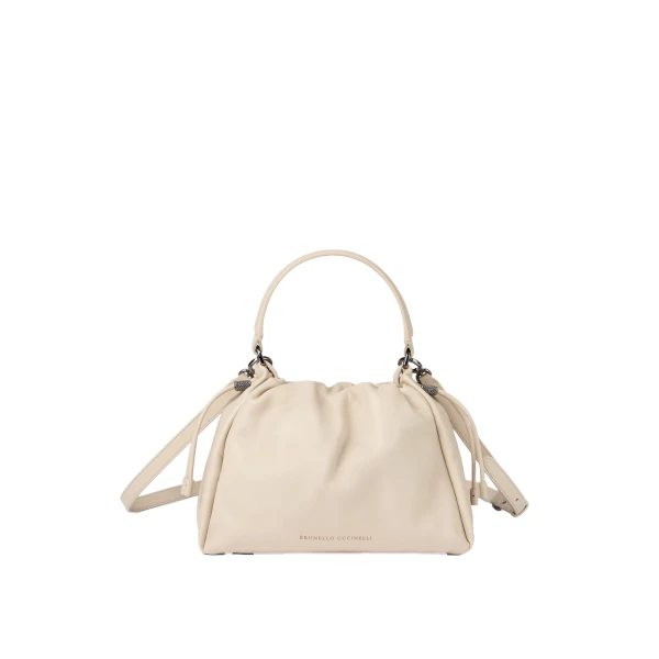 Small Soft Leather Mellow Bucket bag in Ivory