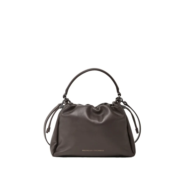 Small Soft Leather Mellow Bucket bag in Rust Brown