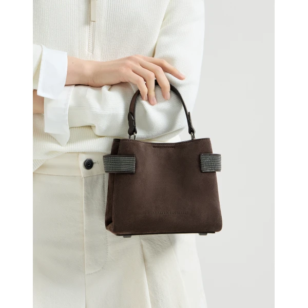Small Top-Handle Essence bag in Pine Cone Brown - Image 4
