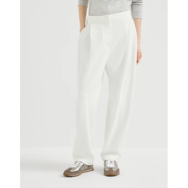 Smooth French terry pleated track trousers in White - Image 2