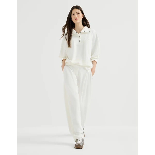 Smooth French terry pleated track trousers in White - Image 5