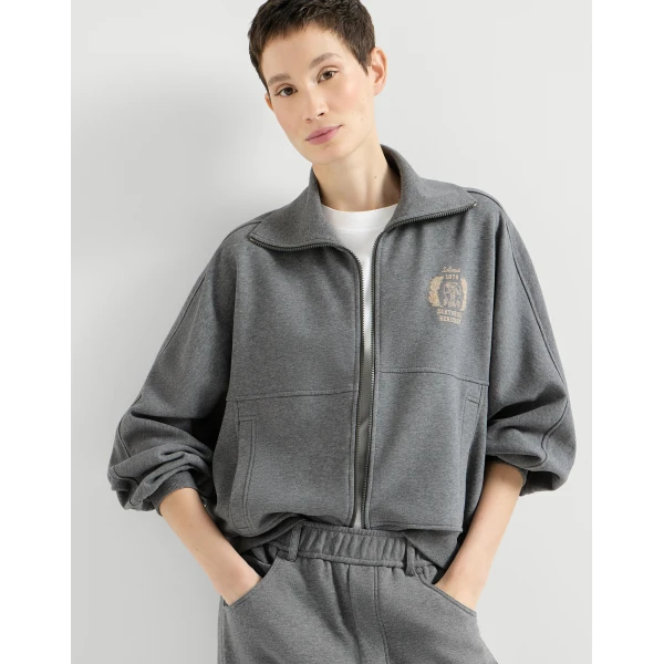 Smooth French terry sweatshirt with logo in Dark Grey - Image 5