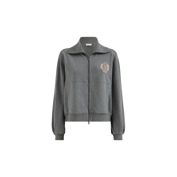 Brunello Cucinelli Smooth French terry sweatshirt with logo in Dark Grey