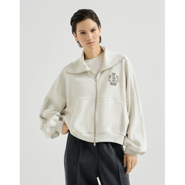 Smooth French terry sweatshirt with logo in Milk - Image 2