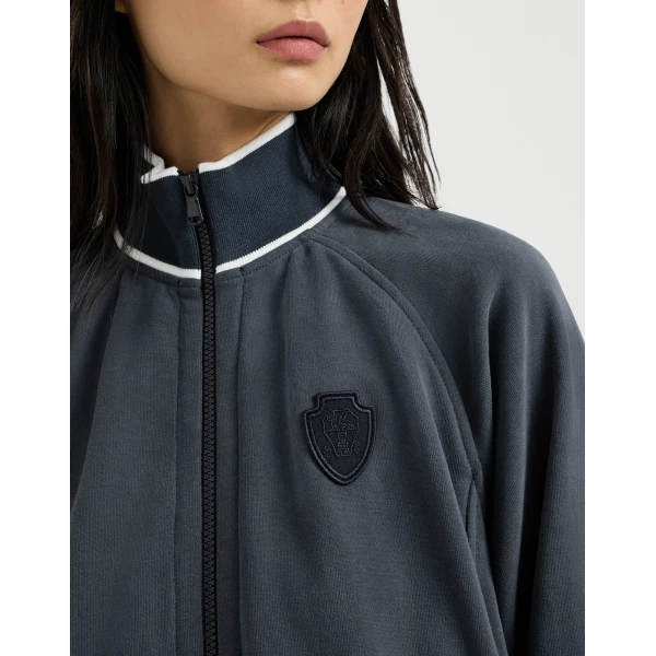 Smooth cotton French terry sweatshirt in Navy Blue - Image 4
