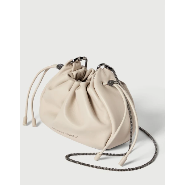 Soft leather mini Mellow Bucket bag in Ivory - Image 3