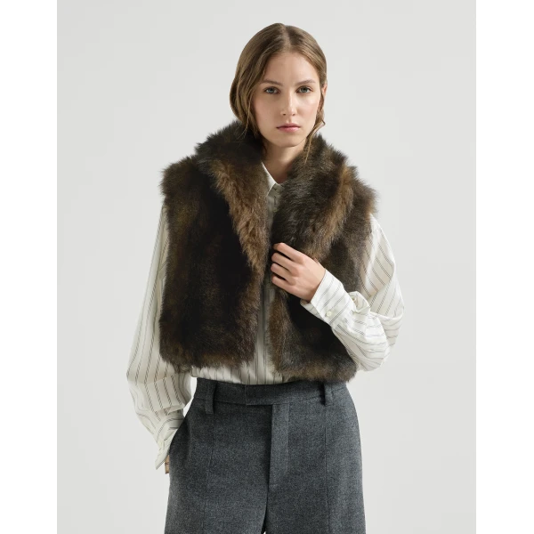 Soft shearling vest in Pine Cone Brown - Image 2