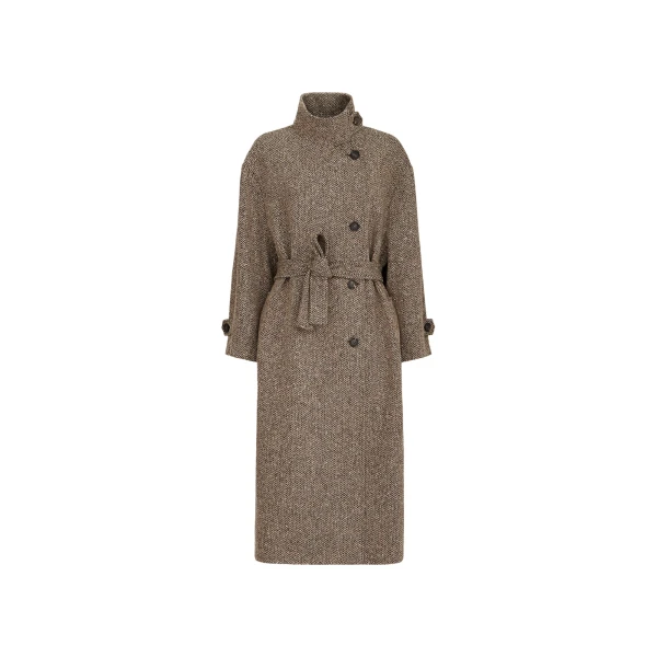 Sparkling chevron coat with belt in Light Brown