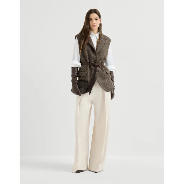 Brunello Cucinelli Sparkling chevron vest with belt in Pine Cone Brown