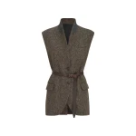 Brunello Cucinelli Sparkling chevron vest with belt in Pine Cone Brown