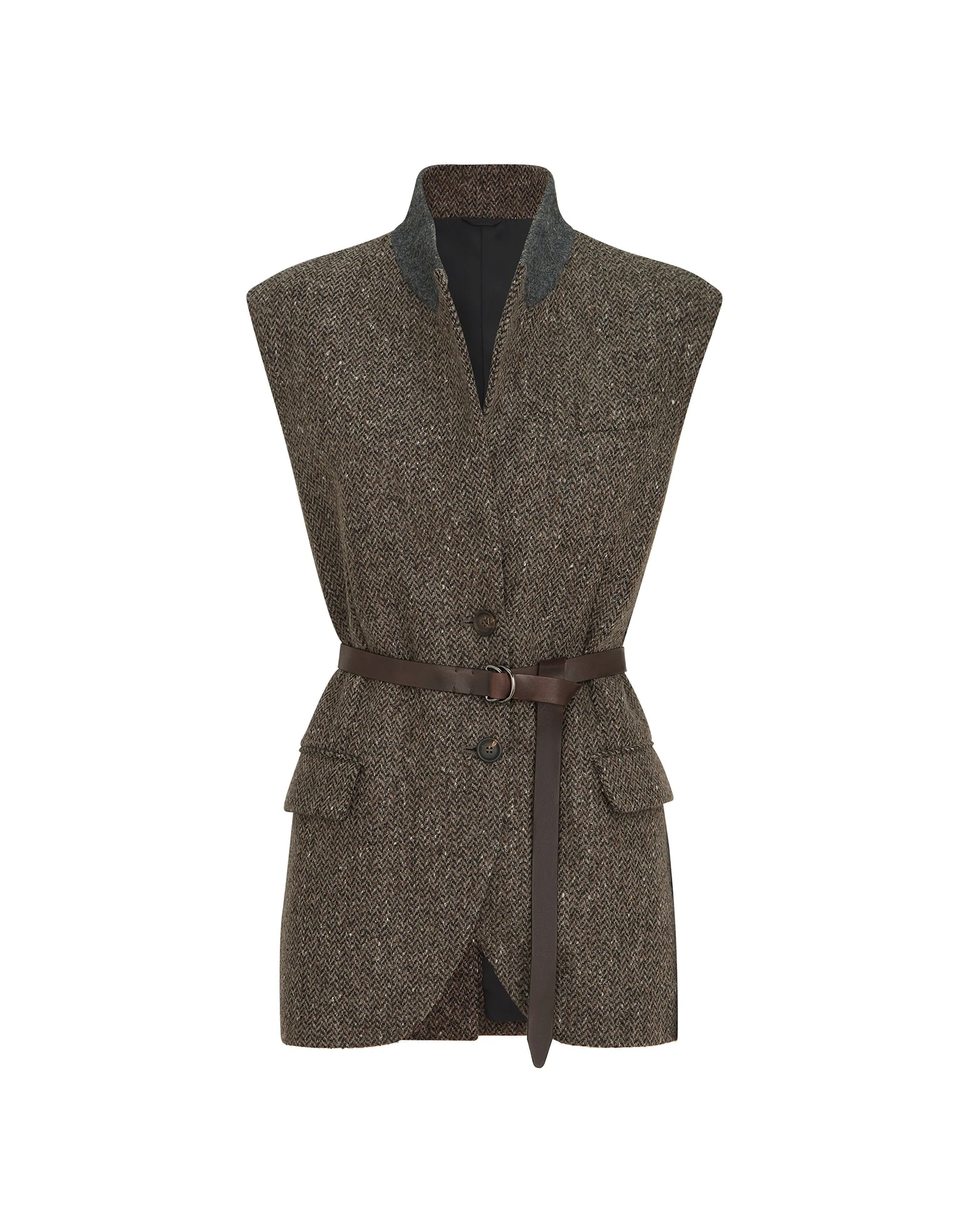 Brunello Cucinelli Sparkling chevron vest with belt in Pine Cone Brown | Buy Jackets at Luxury Shoes Brunello Cucinelli Sparkling chevron vest with belt in Pine Cone Brown