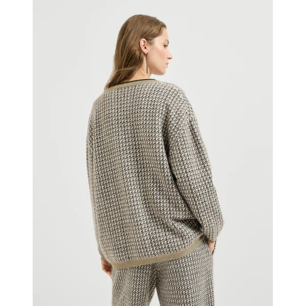 Brunello Cucinelli Sparkling houndstooth cardigan in Light Brown, view 4 | Cardigan | Luxury Shoes 