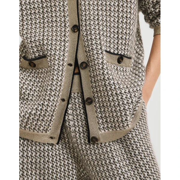 Brunello Cucinelli Sparkling houndstooth cardigan in Light Brown, view 5 | Cardigan | Luxury Shoes 