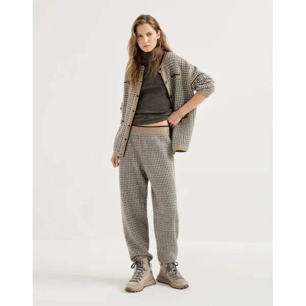 Brunello Cucinelli Sparkling houndstooth cardigan in Light Brown, view 6 | Cardigan | Luxury Shoes 