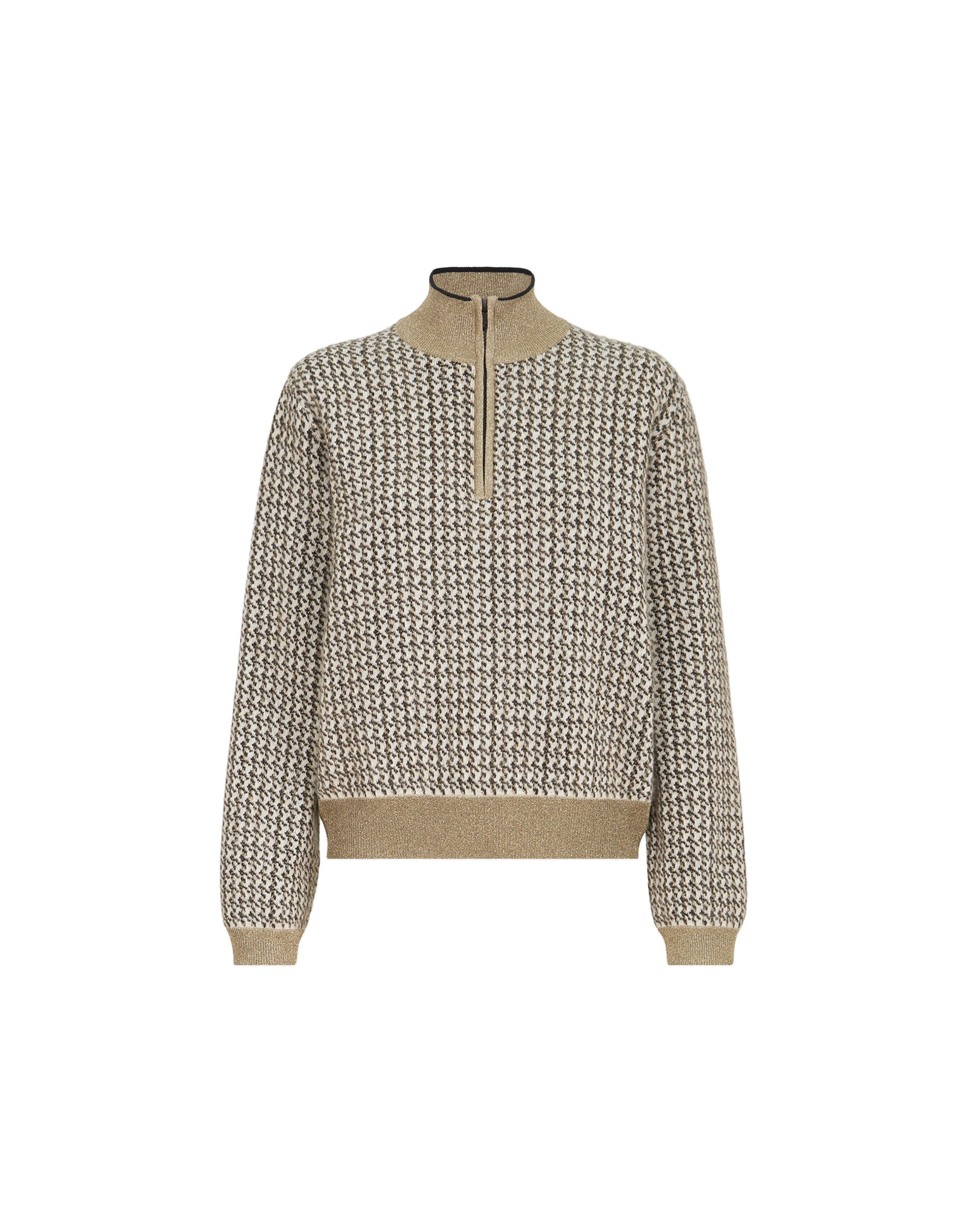 Brunello Cucinelli Sparkling houndstooth half-zip sweater in Light Brown Brunello Cucinelli Sparkling houndstooth half-zip sweater in Light Brown | Sweaters | Luxury Shoes