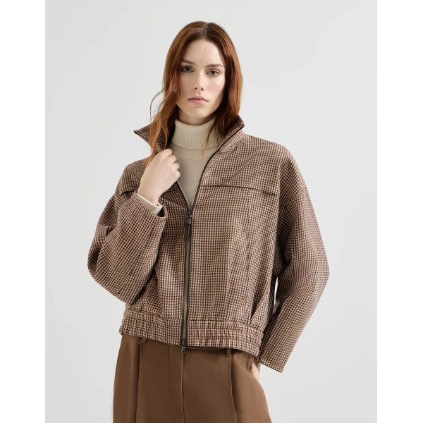 Brunello Cucinelli Sparkling houndstooth outerwear jacket in Brown