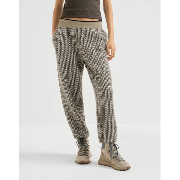 Brunello Cucinelli Sparkling houndstooth trousers in Light Brown, view 2 | Pants | Luxury Shoes 