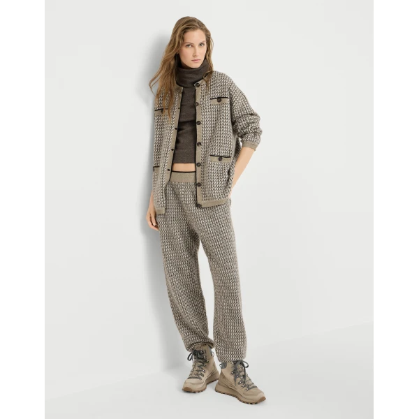 Brunello Cucinelli Sparkling houndstooth trousers in Light Brown, view 5 | Pants | Luxury Shoes 